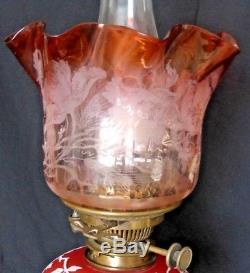 Rare Victorian Cameo Glass Oil Lamp / Butterflies Webb Stevens & Williams
