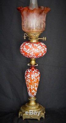 Rare Victorian Cameo Glass Oil Lamp / Butterflies Webb Stevens & Williams