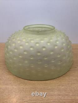 Rare! Vintage Antique 14 Fitter Yellow Vaseline Hobnail Oil Lamp Glass Shade