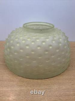 Rare! Vintage Antique 14 Fitter Yellow Vaseline Hobnail Oil Lamp Glass Shade