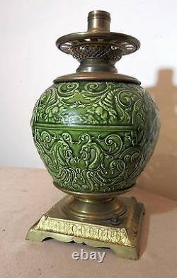 Rare antique 1800's ornate Minton majolica pottery gilt bronze electric oil lamp