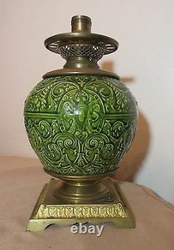 Rare antique 1800's ornate Minton majolica pottery gilt bronze electric oil lamp