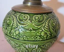 Rare antique 1800's ornate Minton majolica pottery gilt bronze electric oil lamp