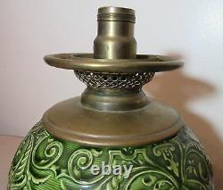 Rare antique 1800's ornate Minton majolica pottery gilt bronze electric oil lamp