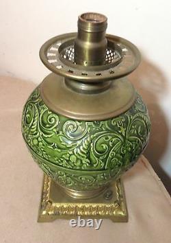 Rare antique 1800's ornate Minton majolica pottery gilt bronze electric oil lamp