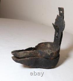 Rare antique 18th century hand wrought iron double cruise Betty oil burning lamp