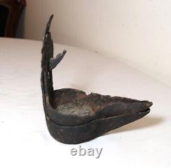 Rare antique 18th century hand wrought iron double cruise Betty oil burning lamp