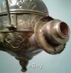 Rare antique brass Quadruple 4 arm Angle Lamp Co. Converted hanging Chandelier