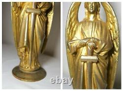 Rare antique figural 1800's Archangel Michael solid gilt bronze oil burning lamp