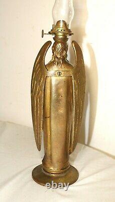 Rare antique figural 1800's Archangel Michael solid gilt bronze oil burning lamp
