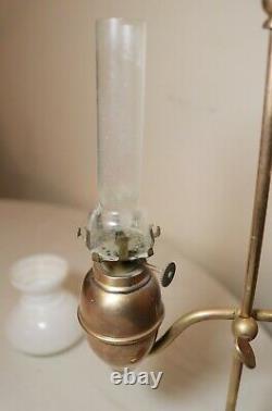 Rare antique miniature salesman sample bronze glass student oil lamp brass