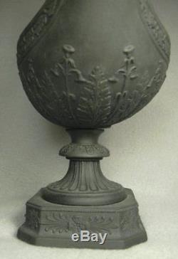 Rare pair antique Wedgwood Vestal oil lamps in Black Basalt, c. 1850