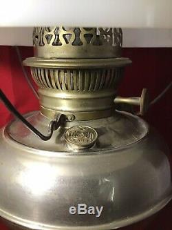 Rayo Sonny 22 Antique Oil Kero Lamp Light Silver Nickel Milk Glass VTG