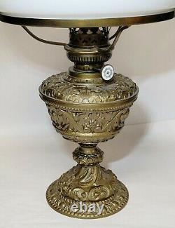 Restored Antique English OIL LAMP Figural Ornate Rococo Cast Metal Glass Font