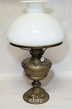 Restored Antique English OIL LAMP Figural Ornate Rococo Cast Metal Glass Font