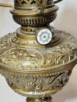 Restored Antique English OIL LAMP Figural Ornate Rococo Cast Metal Glass Font