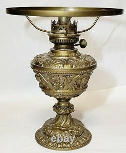 Restored Antique English OIL LAMP Figural Ornate Rococo Cast Metal Glass Font