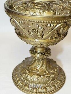 Restored Antique English OIL LAMP Figural Ornate Rococo Cast Metal Glass Font