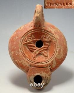 Roman Terracotta Oil Lamp Depicting Cornucopiae & Maker's Mark (l919)