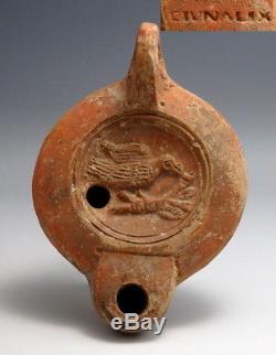 Roman Terracotta Oil Lamp Of An Eagle & Maker's Mark (l440)