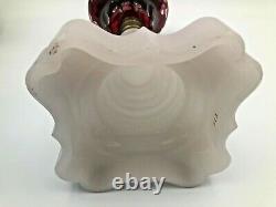 Ruby Overlay Cut to Clear Star and Quatrefoil Antique Oil Lamp Moonstone Base