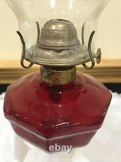 Ruby Red & Milk Glass Antique Dominion Eight Panel Finger Kerosene Oil Lamp P&A