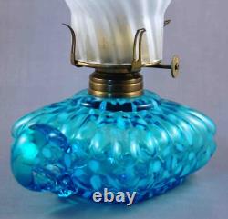 SCARCE Antique Blue Opalescent SNOWFLAKE Miniature Oil Hand/Finger Lamp S1-40