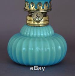 SCARCE Antique Opaque Blue Miniature Oil Lamp, with Ribbed Base, S1-176