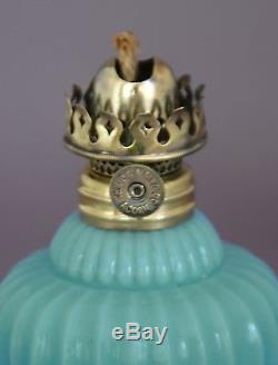SCARCE Antique Opaque Blue Miniature Oil Lamp, with Ribbed Base, S1-176