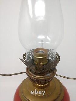 STUNNING! 21 P&A Harvard Converted Oil Lamp Antique PAINTED GLASS Victorian