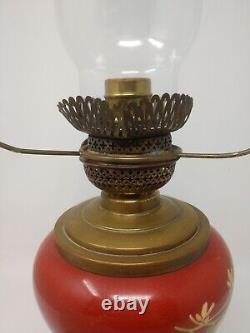 STUNNING! 21 P&A Harvard Converted Oil Lamp Antique PAINTED GLASS Victorian