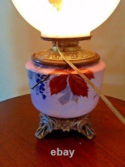 STUNNING ANTIQUE GONE with THE WIND FLORAL PARLOR HP OIL LAMP ELECTRIFIED