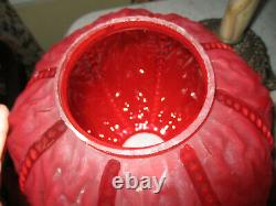 SUPERB! Antique Rare Moses Swann & McLewee Co Banquet Lamp Red Satin Glass Shade