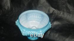 S 279 Basket Art Glass Blue Antique Miniature Oil Lamp Mint Fine Example