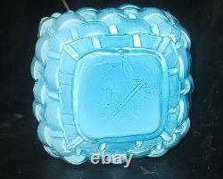 S 279 Basket Art Glass Blue Antique Miniature Oil Lamp Mint Fine Example