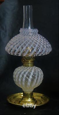 S 279 Basket Art Glass Blue Antique Miniature Oil Lamp Mint Fine Example