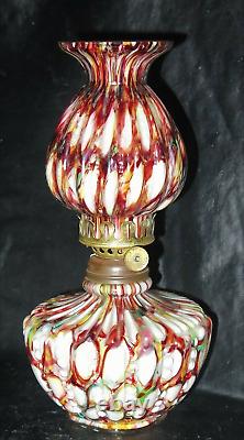 S-368 EOD Spattered Vertically Embossed Art Glass Mini Oil Lamp MINT Very Rare