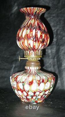 S-368 EOD Spattered Vertically Embossed Art Glass Mini Oil Lamp MINT Very Rare