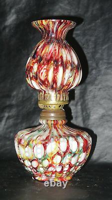 S-368 EOD Spattered Vertically Embossed Art Glass Mini Oil Lamp MINT Very Rare