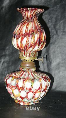 S-368 EOD Spattered Vertically Embossed Art Glass Mini Oil Lamp MINT Very Rare