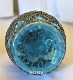 S-473 Mint Blue Snowflake Art Glass Miniature Oil Lamp, A VERY VERY RARE LAMP