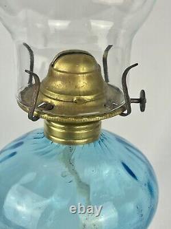 Sandwich Aquamarine Glass Banquet Whale Oil Kerosene Lamp Brass Marble