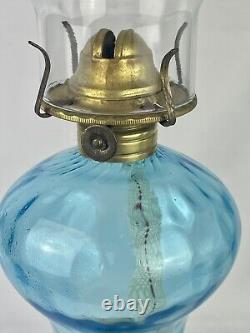 Sandwich Aquamarine Glass Banquet Whale Oil Kerosene Lamp Brass Marble