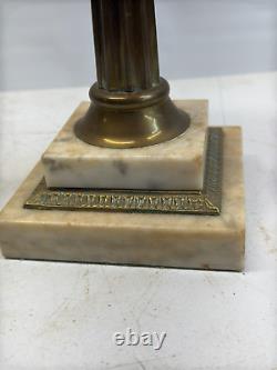 Sandwich Cut Clear Cranberry Glass Oil Lamp Marble & Brass 1870s victorian