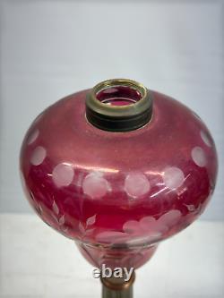 Sandwich Cut Clear Cranberry Glass Oil Lamp Marble & Brass 1870s victorian