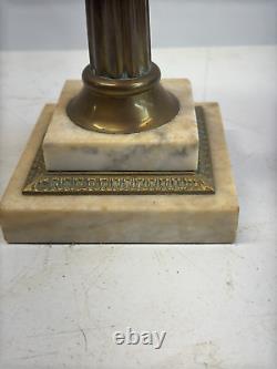 Sandwich Cut Clear Cranberry Glass Oil Lamp Marble & Brass 1870s victorian