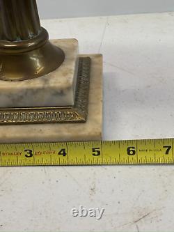 Sandwich Cut Clear Cranberry Glass Oil Lamp Marble & Brass 1870s victorian