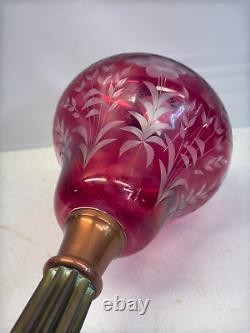 Sandwich Cut Clear Cranberry Glass Oil Lamp Marble & Brass 1870s victorian