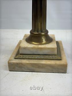 Sandwich Cut Clear Cranberry Glass Oil Lamp Marble & Brass 1870s victorian