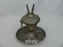 Scarce Antique American Pewter Gimbal Swing Double Burner Whale Oil Lamp